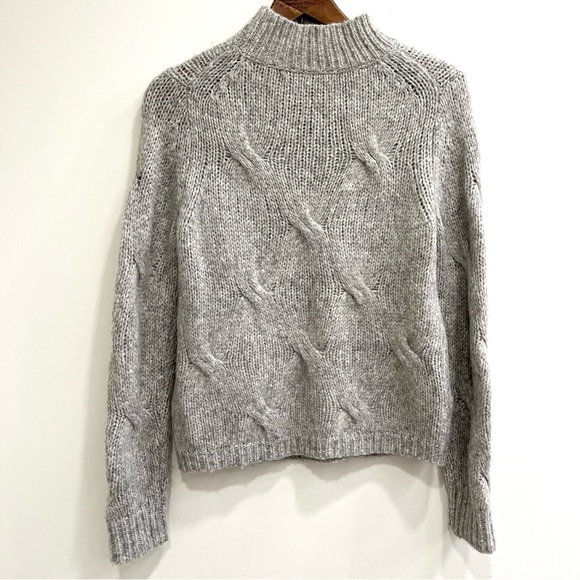 360 Sweater gray cable knit alpaca wool blend mock neck sweater size medium - Picture 2 of 7